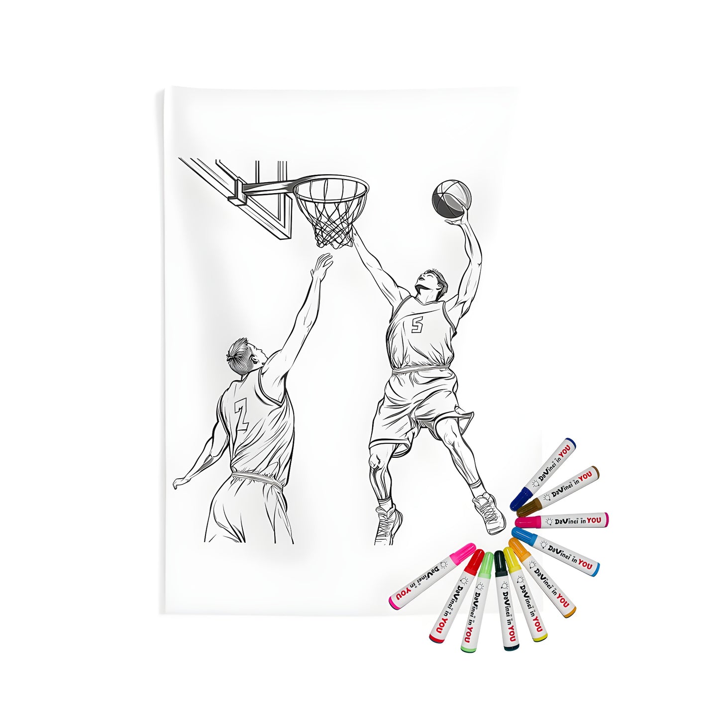 Basketball Players Coloring Kit - Indoor Wall Tapestry for Home Decor