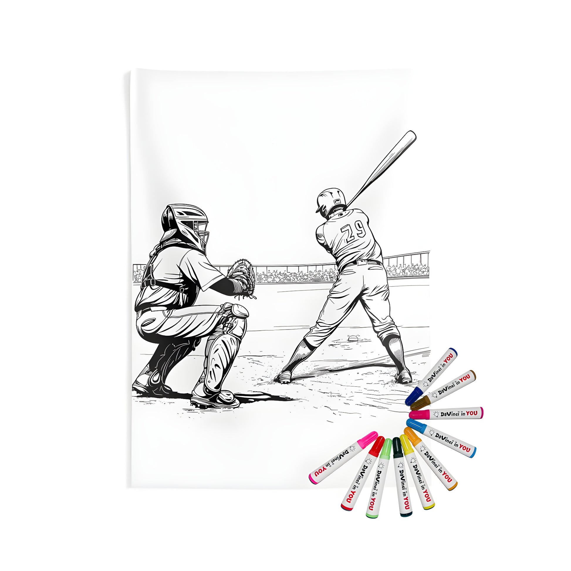 Baseball Catcher Behind Home Plate & Swing Ready Batter Indoor Wall Tapestry Design