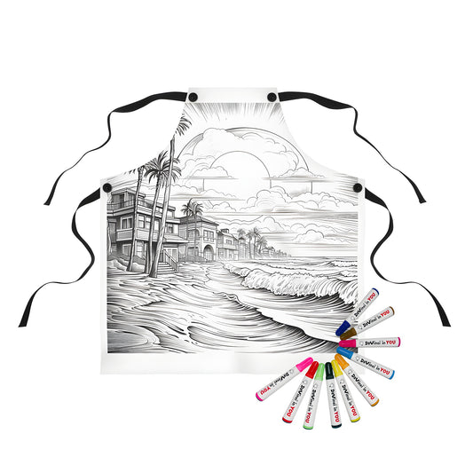 Apron with colorful beach houses illustration