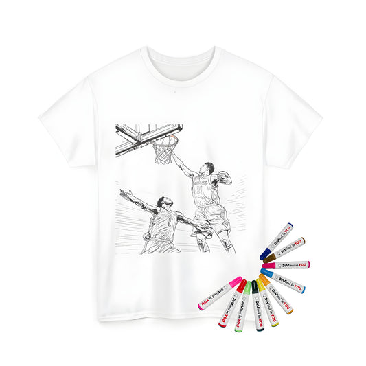 Unisex t-shirt featuring colorful basketball game design