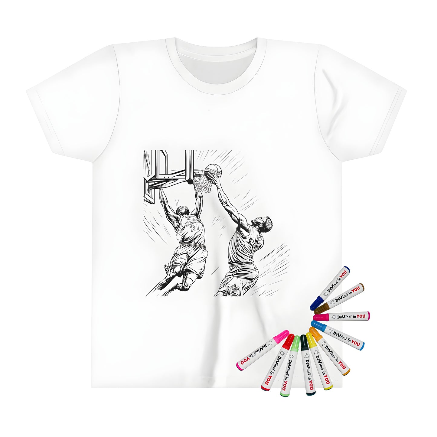 Kids basketball theme t-shirt with fun action illustration