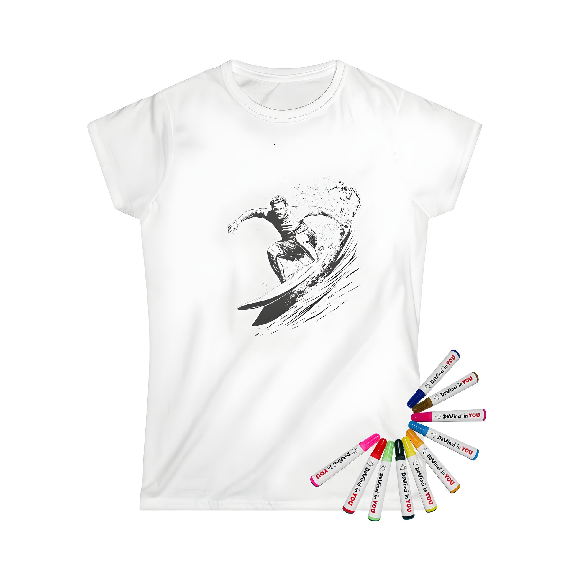 Women's t-shirt with surfing design illustration