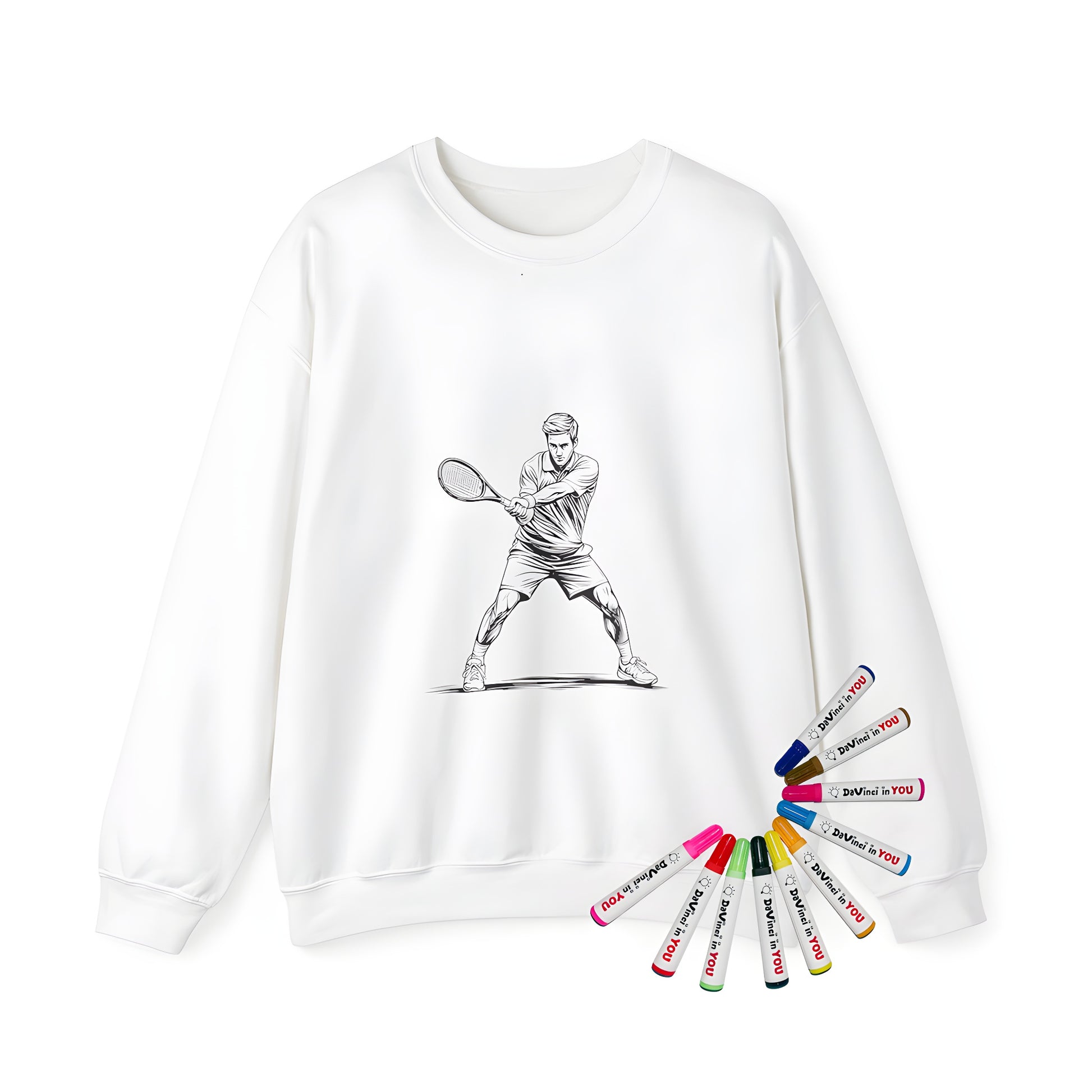 Adult sweatshirt with colorful monochrome tennis illustration design