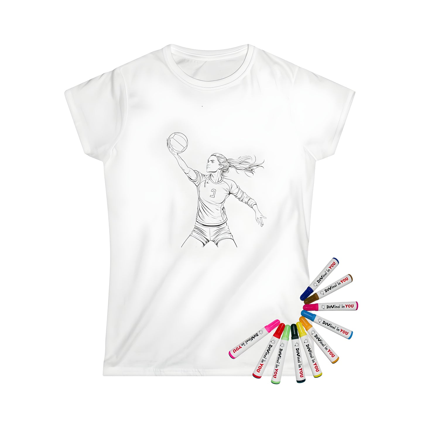 Women's volleyball themed t-shirt for coloring and customization