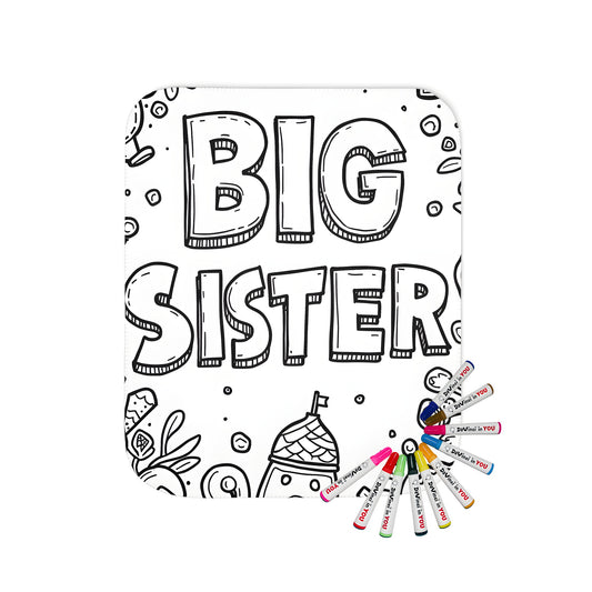 Big Sister Blanket, Older Sister Coloring Page Design, Whimsical Doodle Art, Family Gift Ideas