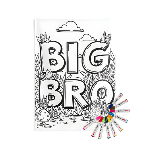 Big Brother announcement wall tapestry with colorful details, perfect for home decor and fun activity