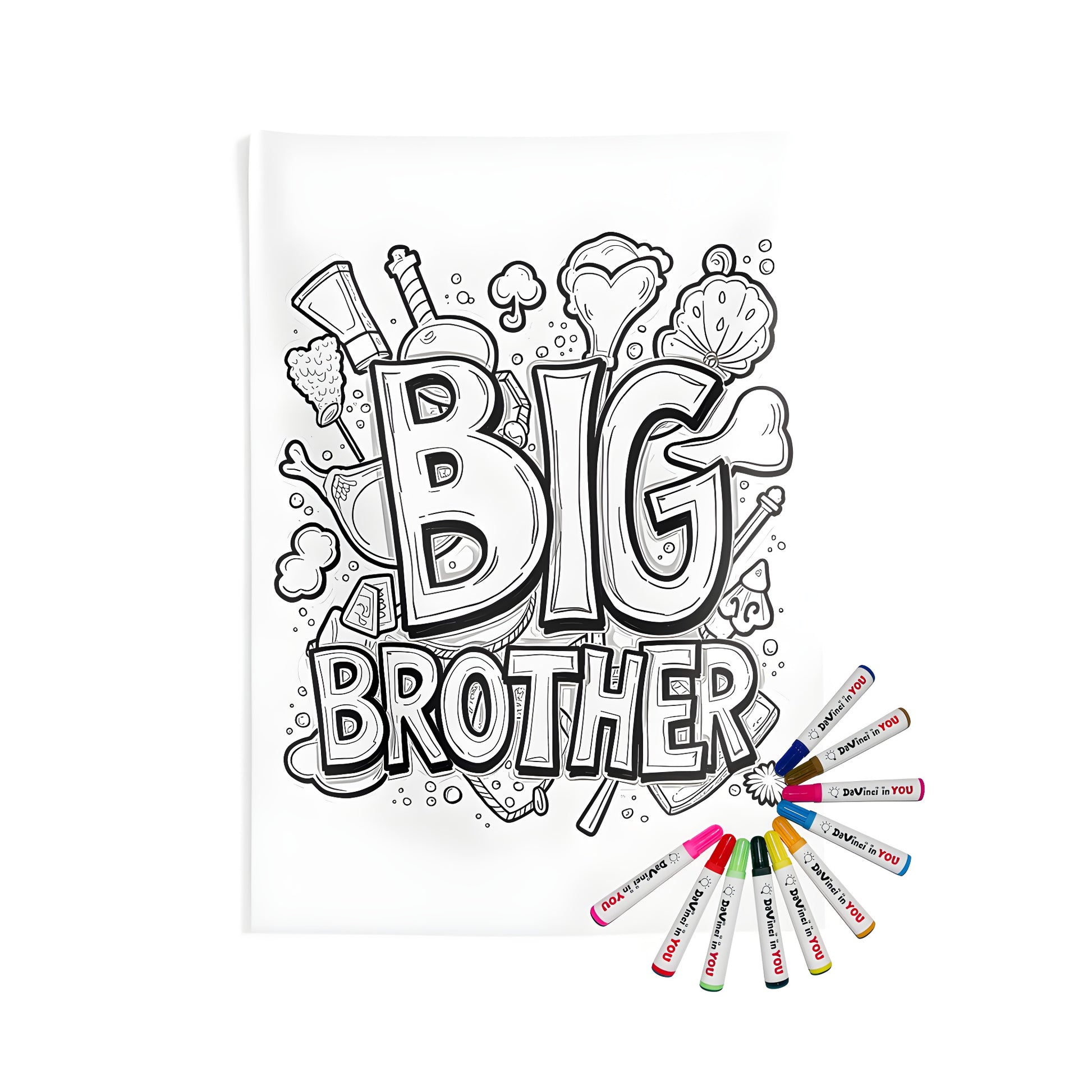 Indoor wall tapestries with a Big Brother inspired coloring kit featuring 10 fabric markers for a fun and creative home decor