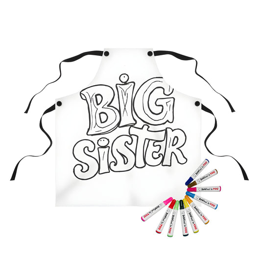 Apron featuring a colorful Big Sister design for kids to color and enjoy