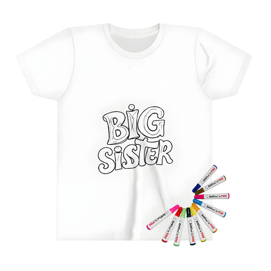 Colorful Kid's T-shirt with 'Big Sister' design, ideal for little artists and sibling gifts