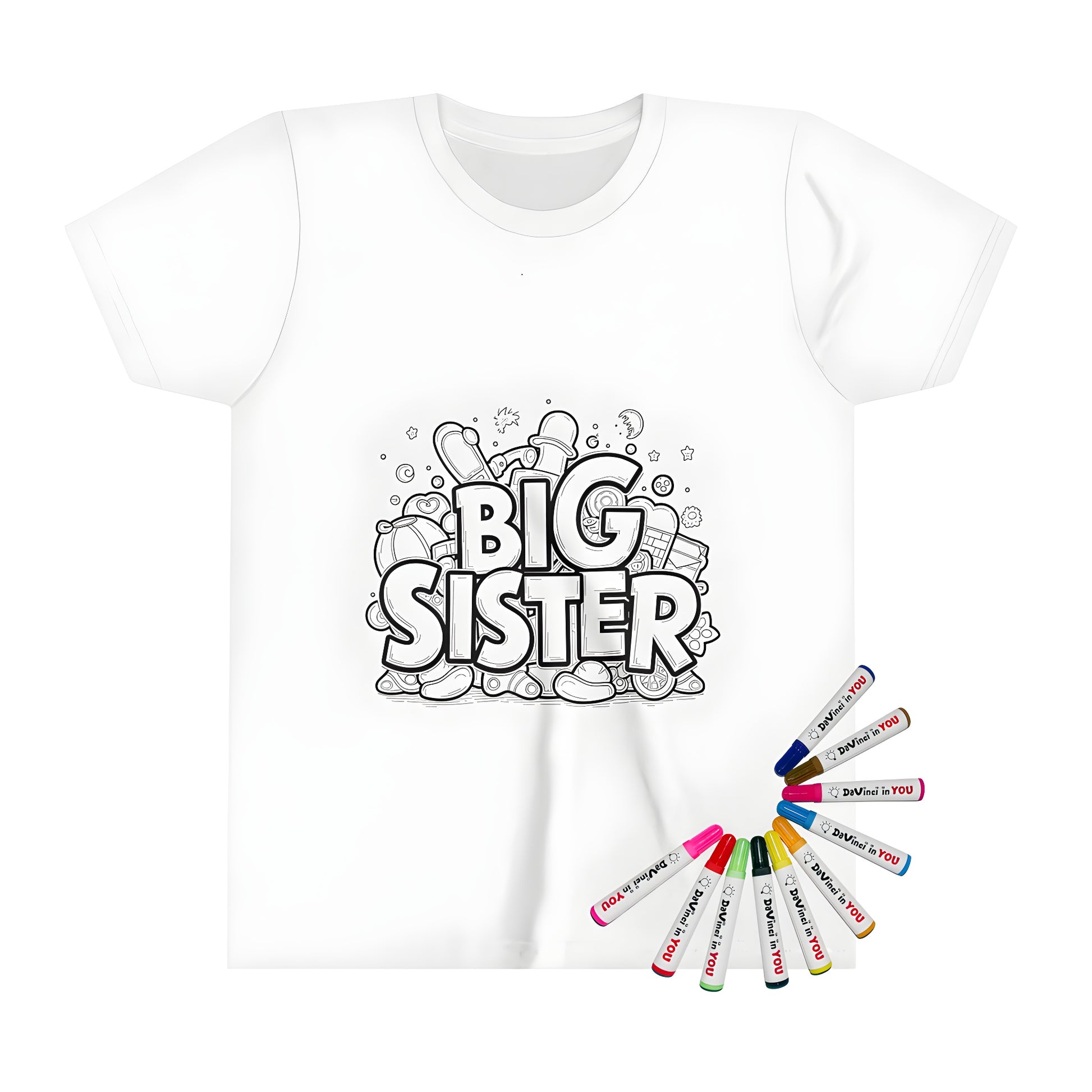 Kids t-shirt coloring kit with sibling design