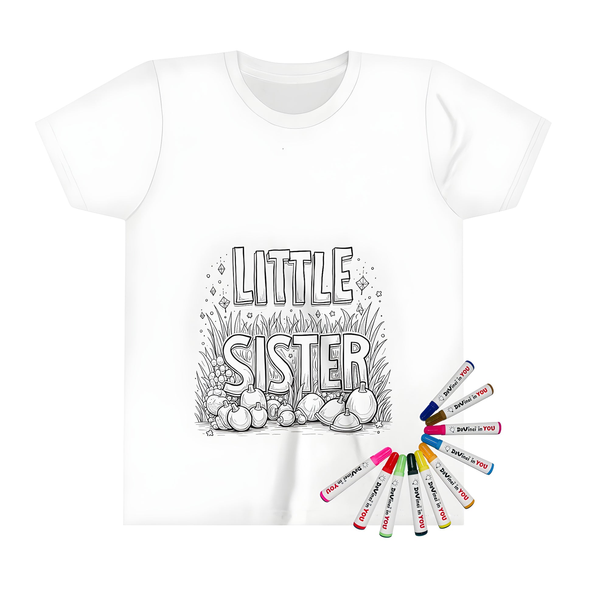 Little sister, daughter, girl child t-shirt coloring kit with 10 fabric markers