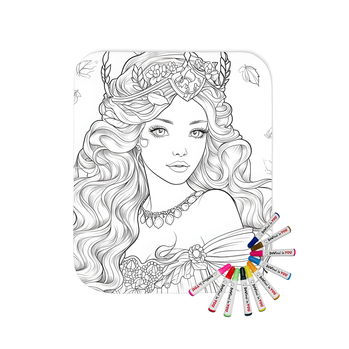 Detailed illustration of a regal princess on a soft, cozy blanket