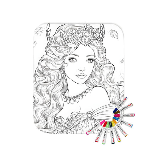 Detailed illustration of a regal princess on a soft, cozy blanket