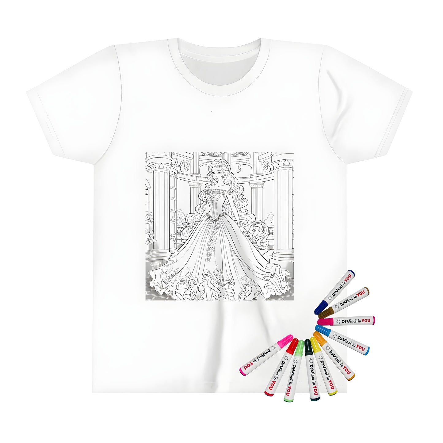 Elegant princess t-shirt design with castle scene for kids