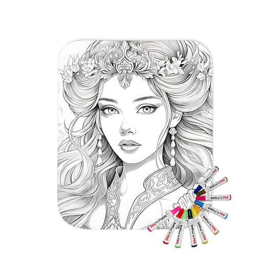 Blanket with princess portrait coloring page design