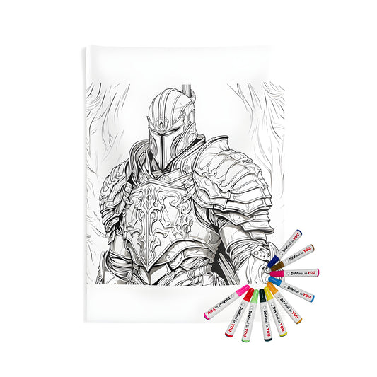 Indoor wall tapestry with colorful armored knight illustration