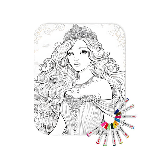 Blanket with vibrant coloring page princess and flower design