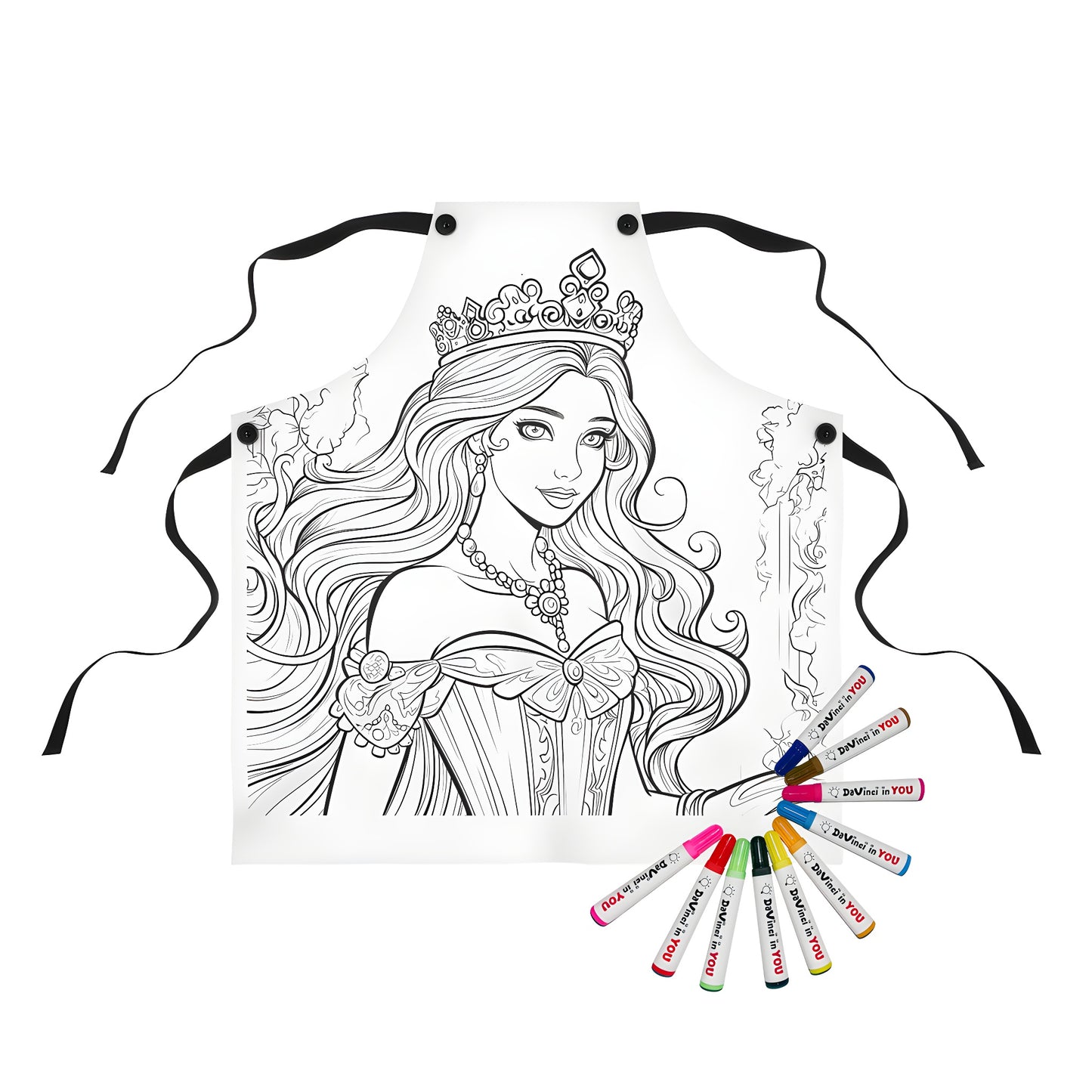 Apron with royal princess coloring page design, perfect for kids and adults alike