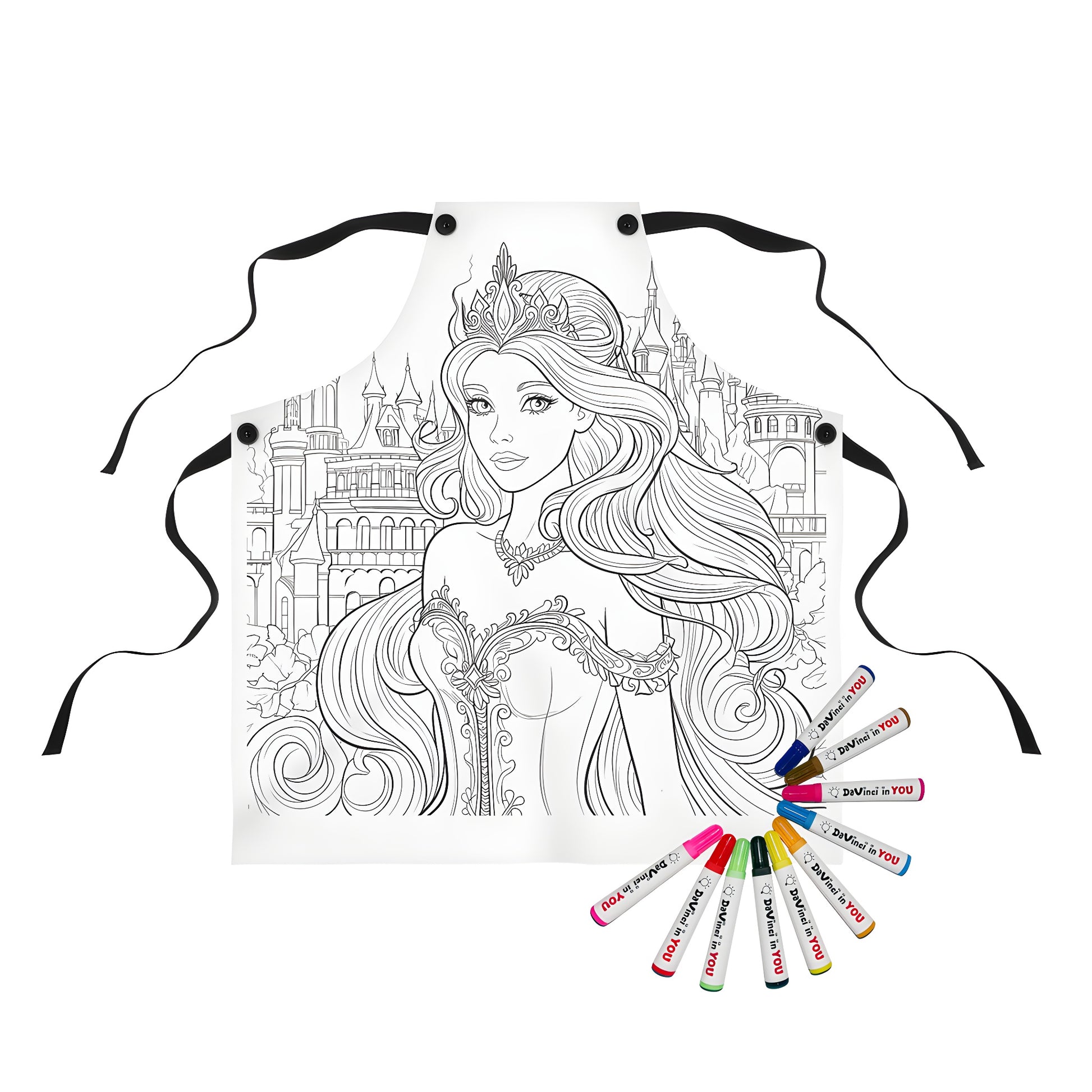 Apron with royal princess and castle coloring page design