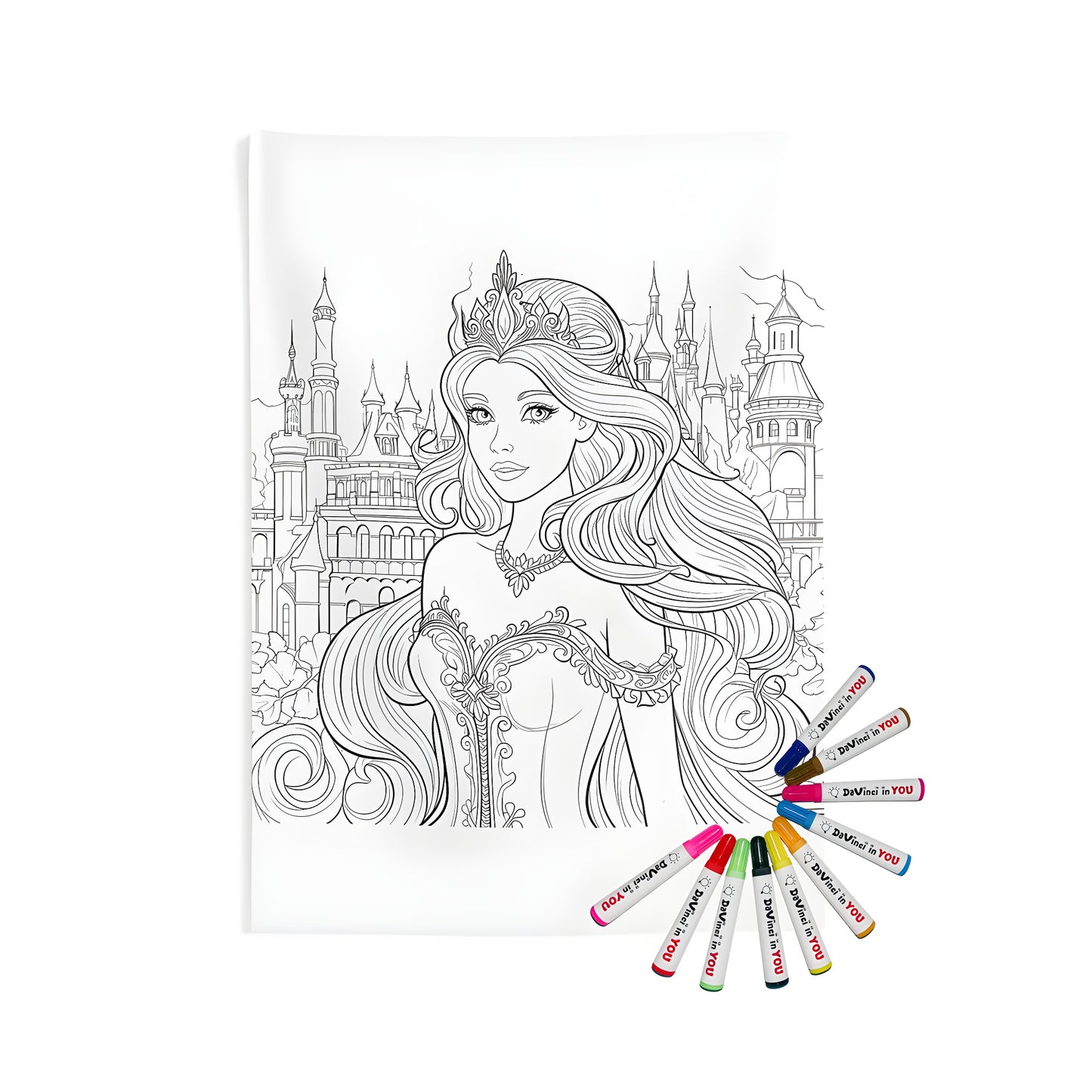 Indoor wall tapestries for coloring with royal princess and castle designs