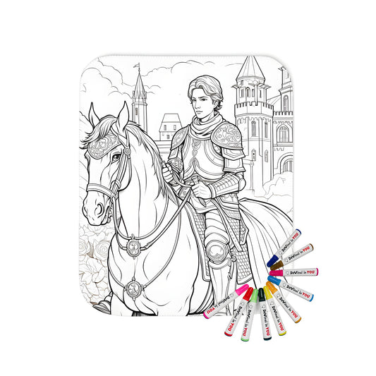 Coloring blanket of a knight on horseback with castle background