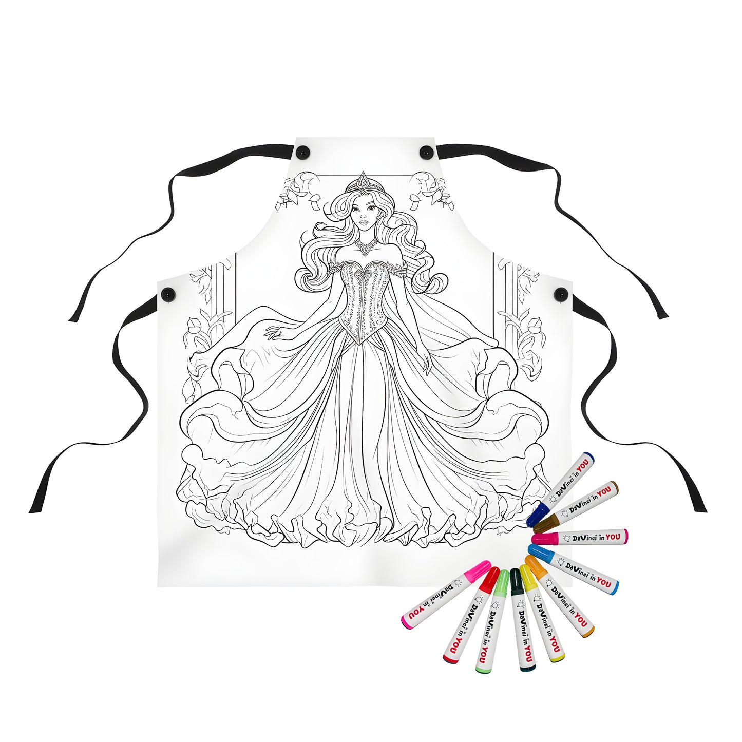 Coloring apron with elegant princess design, perfect for artistic activities and creative expression