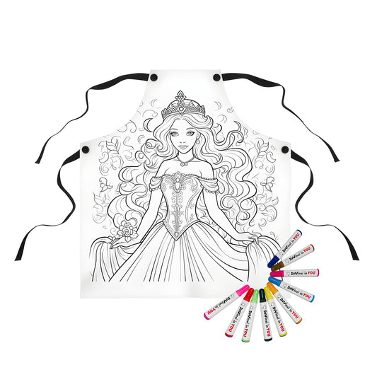 Coloring apron with royal princess crown and elegant gown design