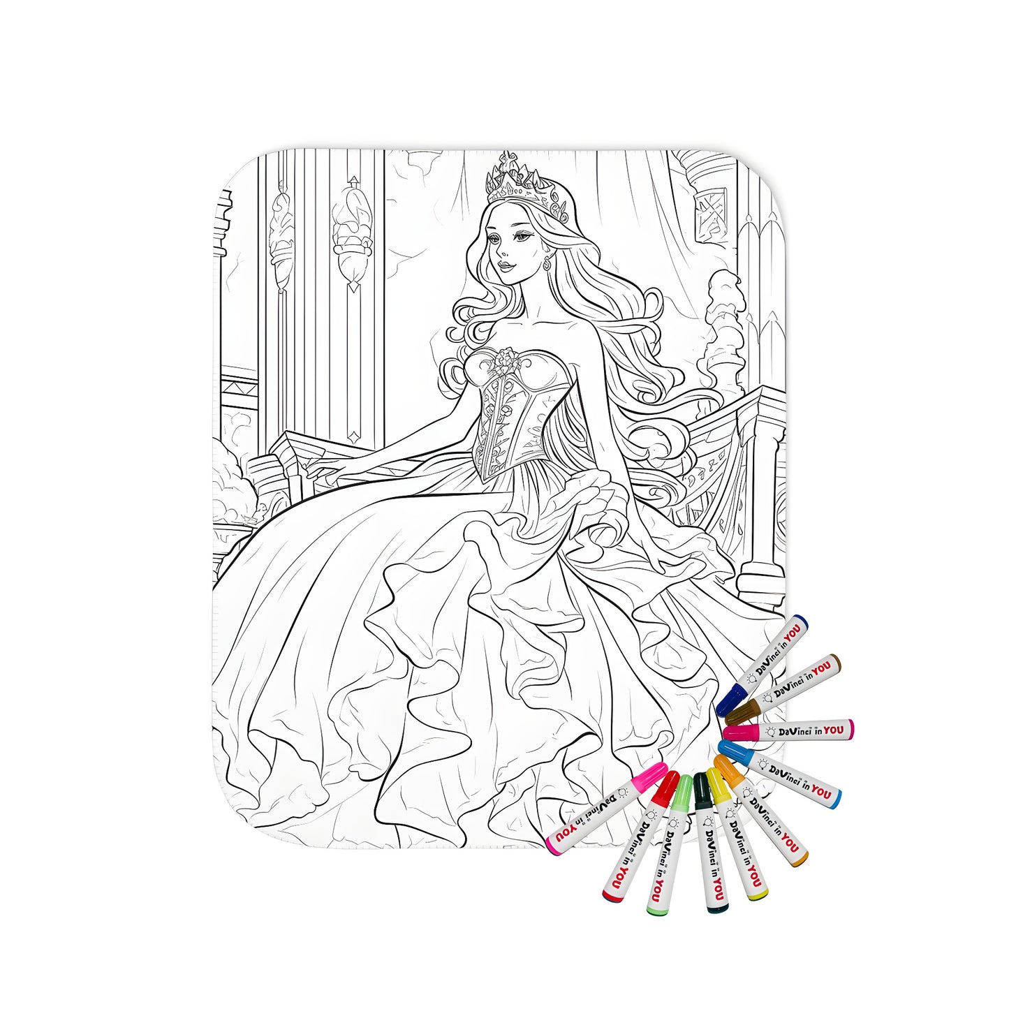 Colorful blanket with royal princess illustration featuring a detailed gown and tiara, perfect for kids