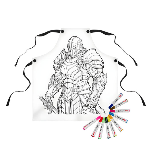 Colorful apron featuring a detailed illustration of a knight in armor, inspired by medieval times