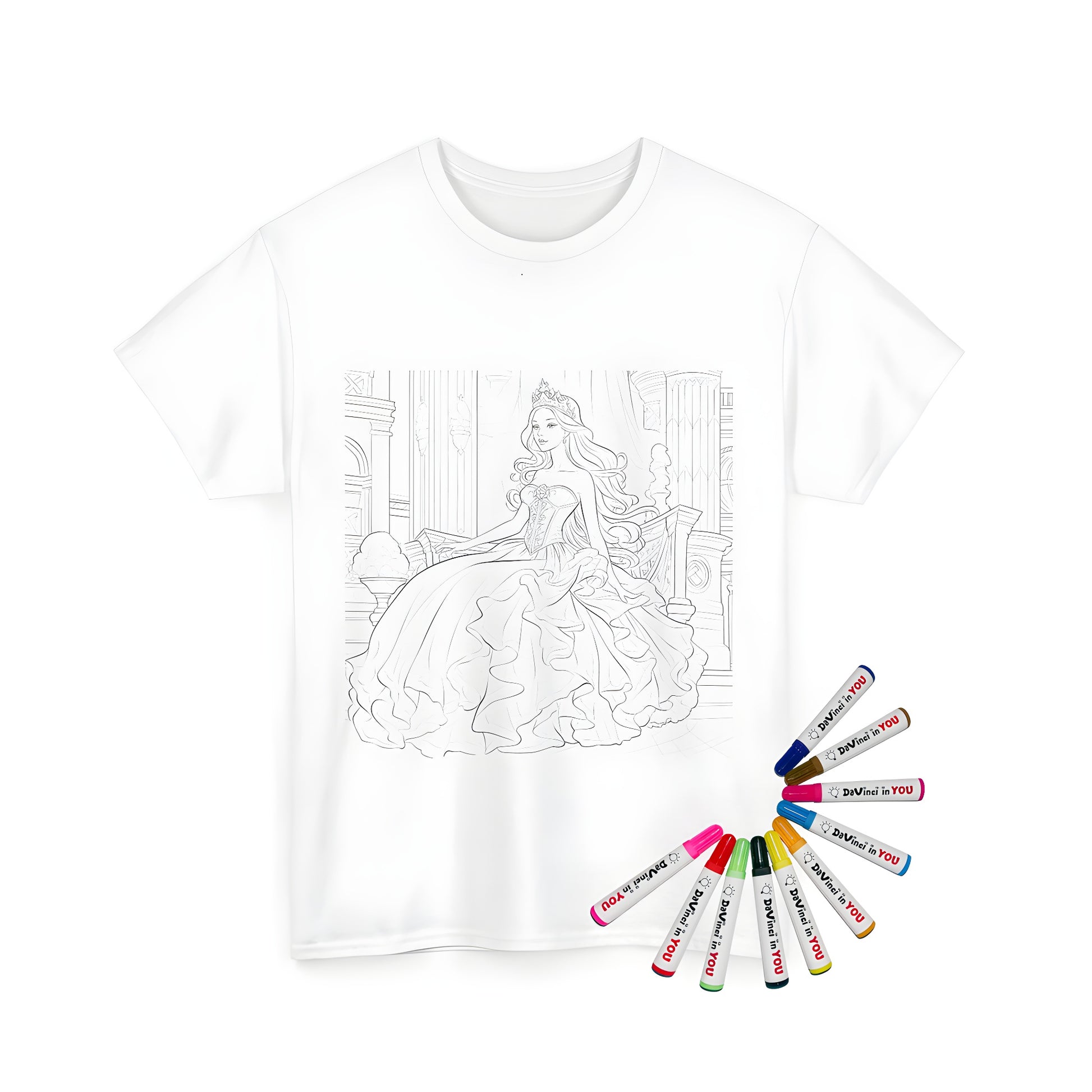 Unisex coloring t-shirt with royal princess illustration