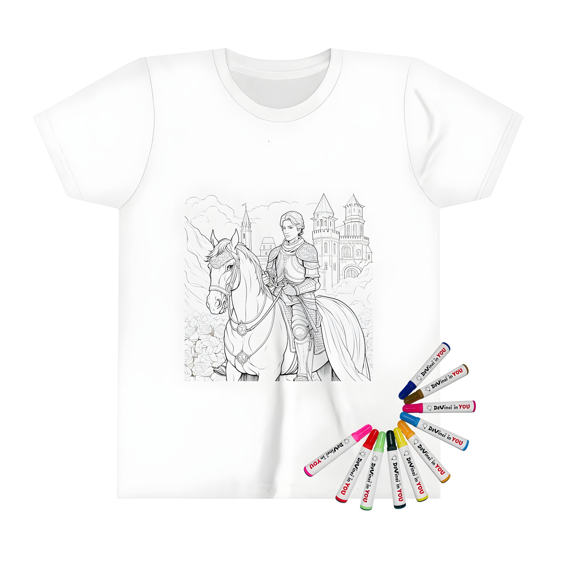 Colorful medieval knight horse riding t-shirt for kids