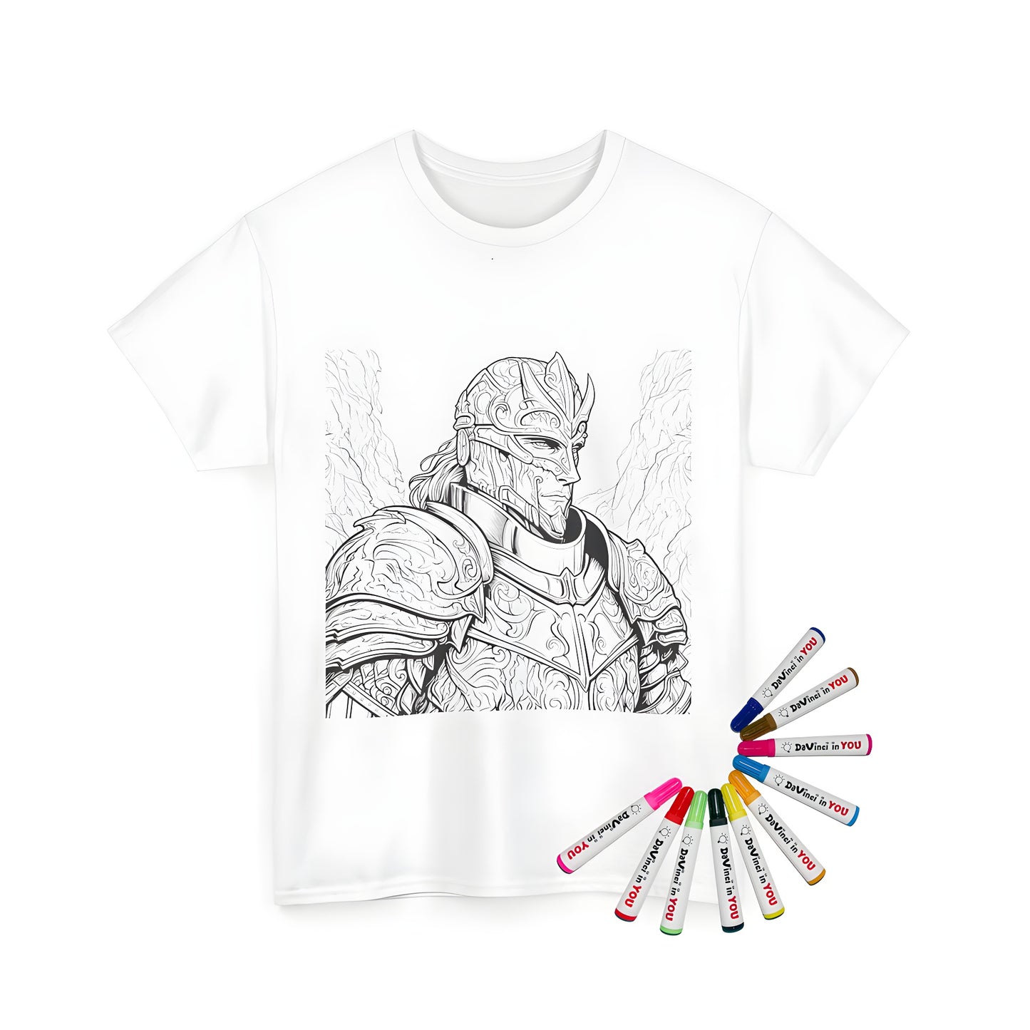 Unisex coloring t-shirt with armored knight illustration