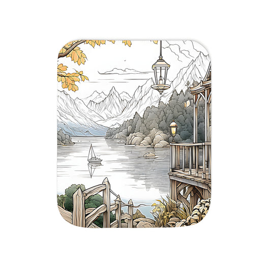 Cozy blanket with scenic lake landscape print