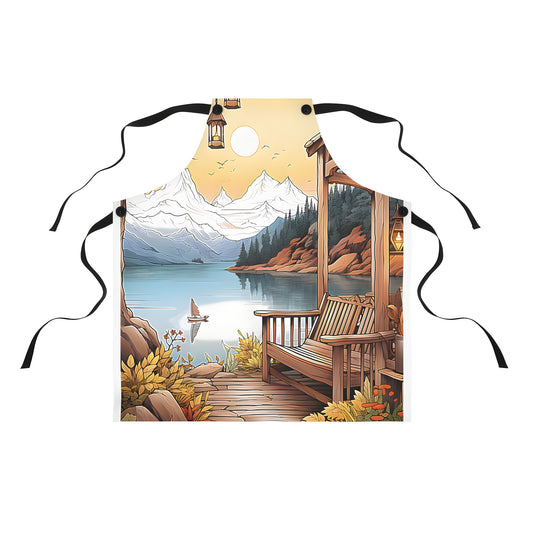 Cozy Lakeside Autumn Scene Apron - Serene Waterfront Design