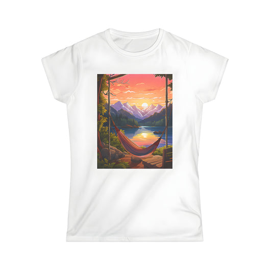 Serene Hammock Scene Print on Women's T-shirt