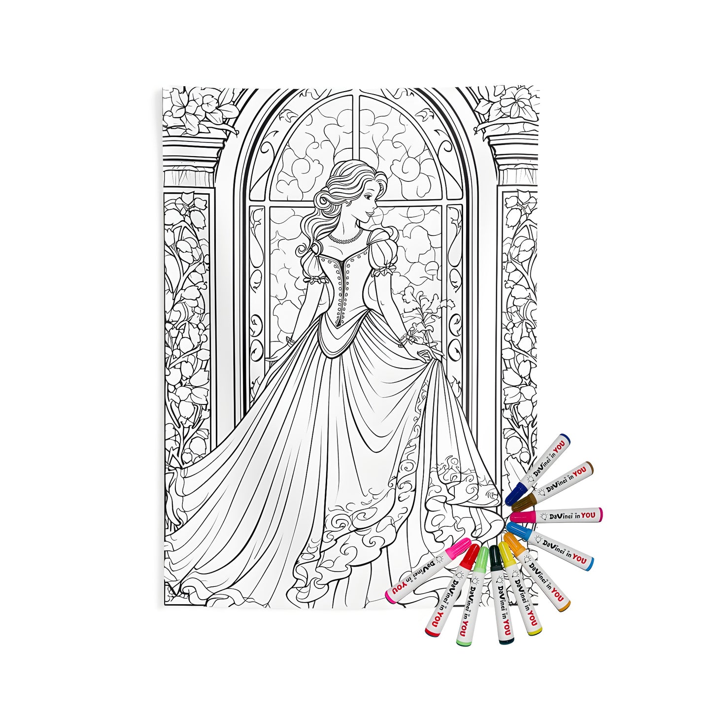 Indoor wall tapestries featuring a beautiful princess in a flowing gown near a decorative window with flowers. Perfect for home decor and color therapy