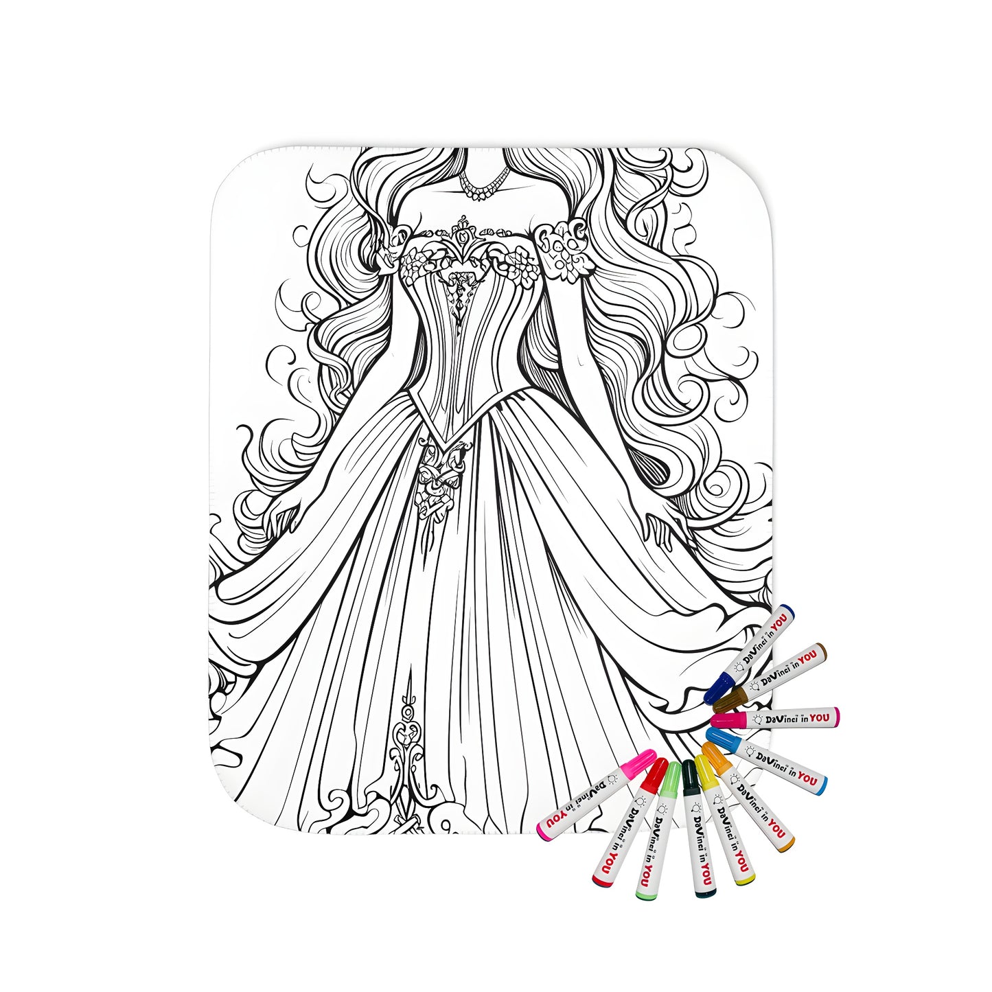 Coloring blanket featuring an elegant princess illustration