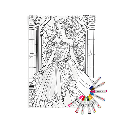 Elegant princess themed indoor wall tapestries coloring kit with fabric markers for adults and kids