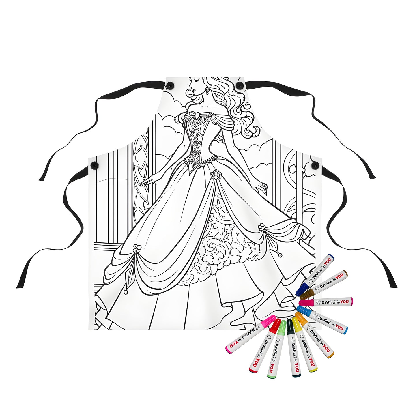 Apron with elegant princess print, featuring intricate patterns and designs