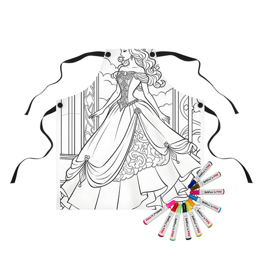 Apron with elegant princess print, featuring intricate patterns and designs