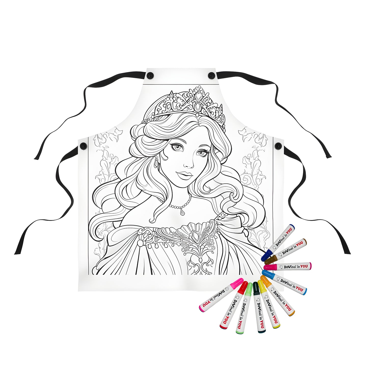 Colorful royal princess apron with intricate details and vibrant markers