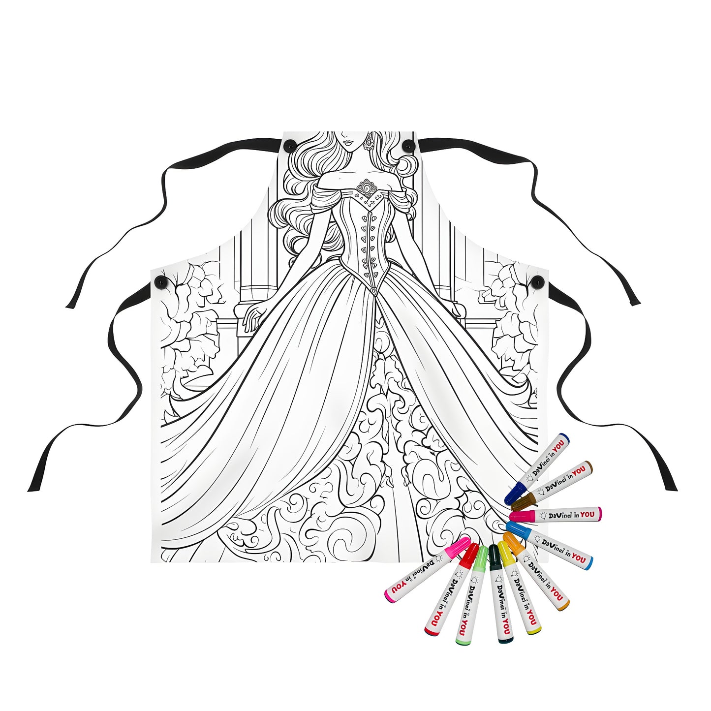 Royal Princess Apron with Elegant Castle Design, Princess Coloring Page Aprons for Kids and Adults