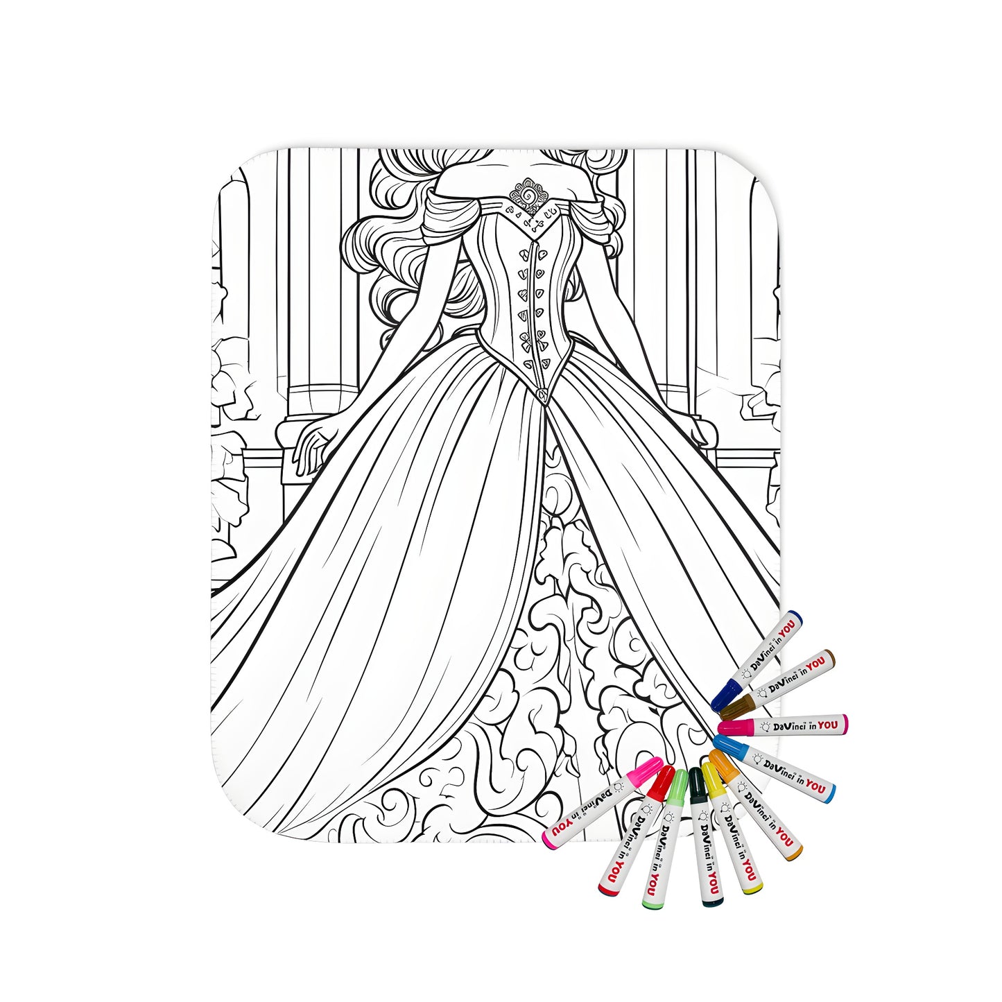 Blanket for adults featuring a detailed princess coloring page design