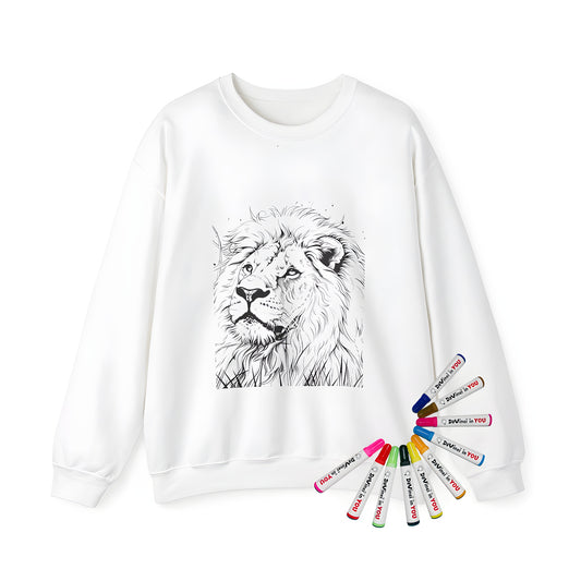 Adult sweatshirt featuring a majestic lion design, perfect for art lovers and animal enthusiasts