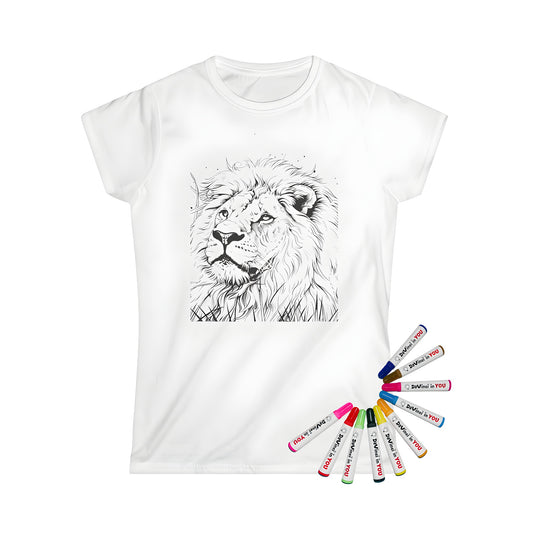 Women's t-shirt featuring a colorful lion illustration