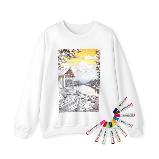 Adult sweatshirt with cozy mountain cabin scene