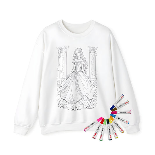 Adult sweatshirt featuring elegant princess design with intricate details