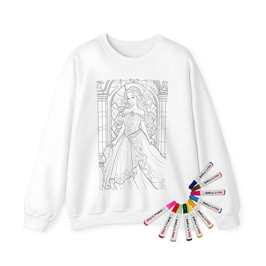 Adult sweatshirt with detailed princess design featuring elegant royal theme and beautiful stained glass details