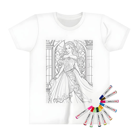 Coloring kit for kids with a princess-themed t-shirt and 10 fabric markers