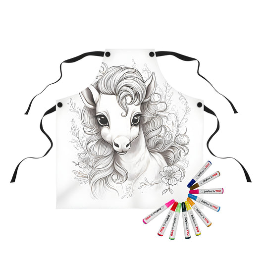 Apron with stylized unicorn portrait design